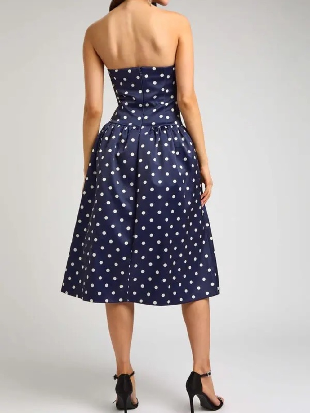 Self-Portrait Navy and White Polka Dot Strapless Midi Dress - Picture 3 of 11